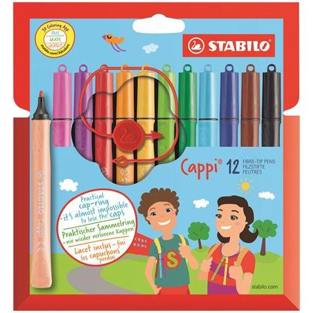 STABILO Filctoll készlet, 1 mm, STABILO "Cappi", 12 különböző szín