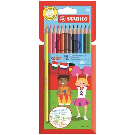 STABILO Színes ceruza készlet, hatszögletű, STABILO "Color", 12 különböző szín