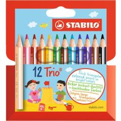   STABILO Színes ceruza készlet, háromszögletű, vastag, rövid, STABILO "Trio", 12 különböző szín