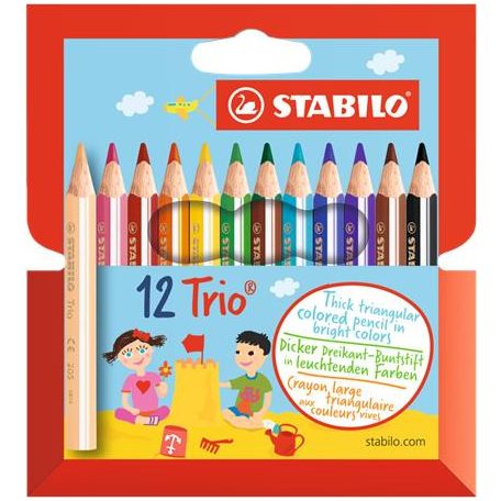 STABILO Színes ceruza készlet, háromszögletű, vastag, rövid, STABILO "Trio", 12 különböző szín