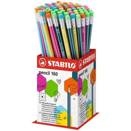 STABILO Grafitceruza radírral display, HB, hatszögletű, STABILO "Pencil 160"
