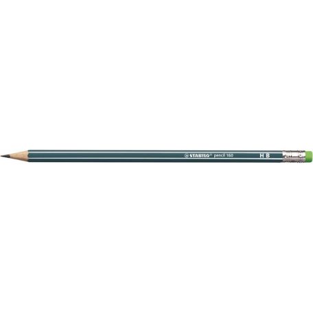 STABILO Grafitceruza radírral, HB, hatszögletű, STABILO "Pencil 160", olajzöld