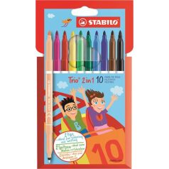   STABILO Filctoll készlet, 0,5-2 mm, kétvégű, STABILO "Trio 2 in 1", 10 különböző szín