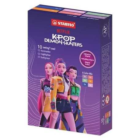 STABILO Szövegkiemelő készlet, 1-4 mm, STABILO "Swing Cool" " K-Pop démonvadászok", 6 különböző szín