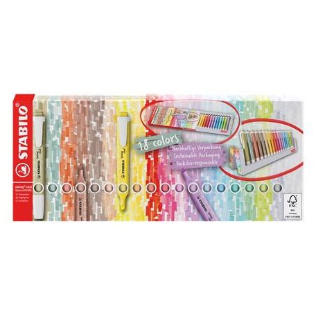 STABILO Szövegkiemelő készlet, 1-4 mm, STABILO "Swing Cool", 18 db-os asztali készlet