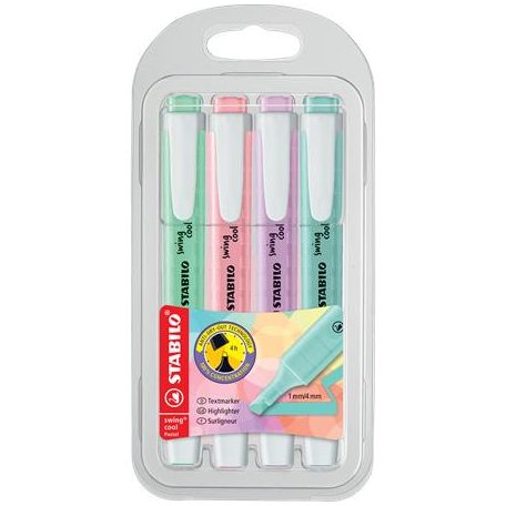 STABILO Szövegkiemelő készlet, 1-4 mm, STABILO "Swing Cool Pastel", 4 különböző szín