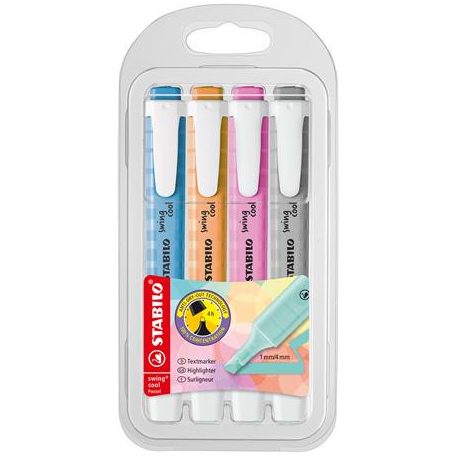 STABILO Szövegkiemelő készlet, 1-4 mm, STABILO "Swing cool Pastel", 4 különböző szín