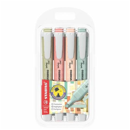 STABILO Szövegkiemelő készlet, 1-4 mm, STABILO "Swing cool NatureCOLORS", 4 különböző szín