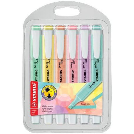 STABILO Szövegkiemelő készlet, 1-4 mm, STABILO "Swing Cool Pastel", 6 különböző szín
