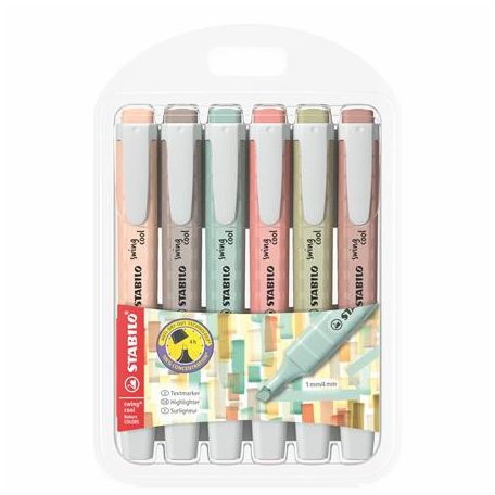 STABILO Szövegkiemelő készlet, 1-4 mm, STABILO "Swing cool NatureCOLORS", 6 különböző szín