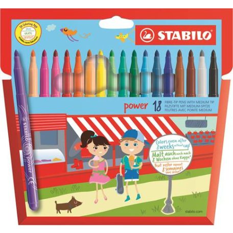 STABILO Filctoll készlet, 2 mm, STABILO "Power", 18 különböző szín