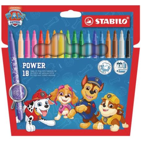 STABILO Filctoll készlet, vastag, 2 mm, STABILO "Power", Mancs őrjárat, 18 különböző szín