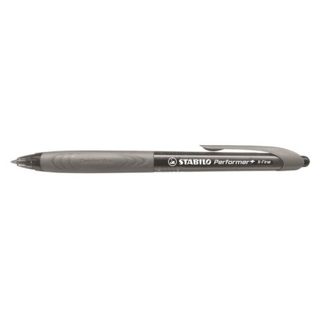 STABILO Golyóstoll, 0,35 mm, nyomógombos, szürke tolltest, STABILO "Performer+", fekete