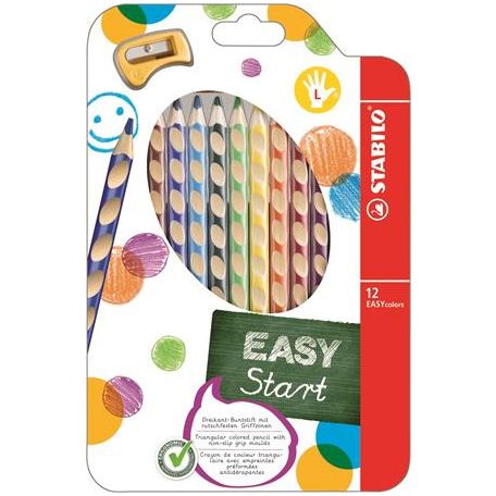 STABILO Színes ceruza készlet, háromszögletű, balkezes, STABILO "EasyColours", 12 különböző szín