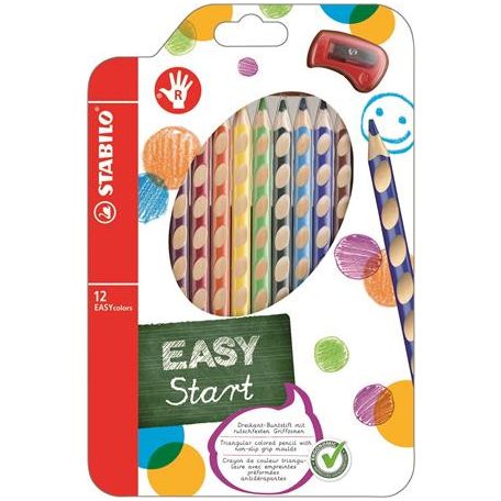 STABILO Színes ceruza készlet, háromszögletű, jobbkezes, STABILO "EasyColours", 12 különböző szín
