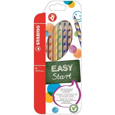 STABILO Színes ceruza készlet, háromszögletű, jobbkezes, STABILO "EasyColours", 6 különböző szín