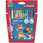 STABILO Filctoll készlet, 0,7 mm, STABILO "Trio A-Z", Mancs őrjárat, 12 különböző szín