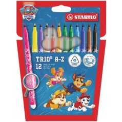  STABILO Filctoll készlet, 0,7 mm, STABILO "Trio A-Z", Mancs őrjárat, 12 különböző szín