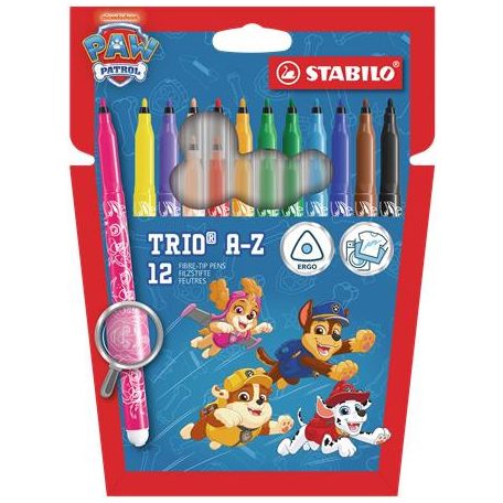 STABILO Filctoll készlet, 0,7 mm, STABILO "Trio A-Z", Mancs őrjárat, 12 különböző szín