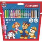 STABILO Filctoll készlet, 0,7 mm, STABILO "Trio A-Z", Mancs őrjárat, 18 különböző szín