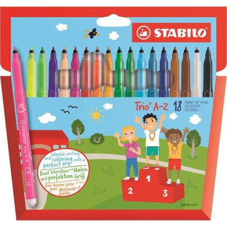 STABILO Filctoll készlet, 0,7 mm, STABILO "Trio A-Z", 18 különböző szín