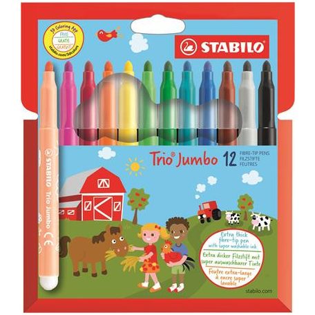 STABILO Filctoll készlet, 3 mm, STABILO "Trio Jumbo", 12 különböző szín