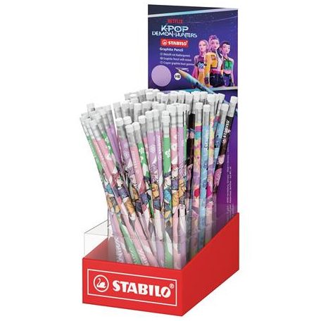 STABILO Grafitceruza radírral display, HB, kerek, STABILO "K-Pop démonvadászok"
