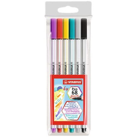 STABILO Ecsetirón készlet, STABILO "Pen 68 brush", 6 különböző szín