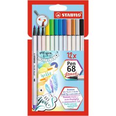   STABILO Ecsetirón készlet, STABILO "Pen 68 brush", 12 különböző szín