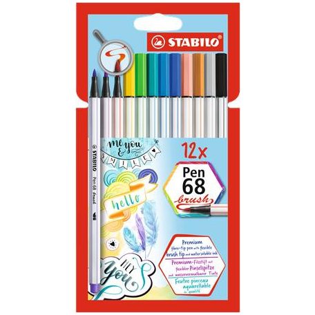 STABILO Ecsetirón készlet, STABILO "Pen 68 brush", 12 különböző szín