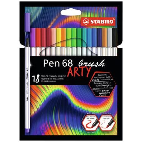 STABILO Ecsetirón készlet, STABILO "Pen 68 brush ARTY", 18 különböző szín