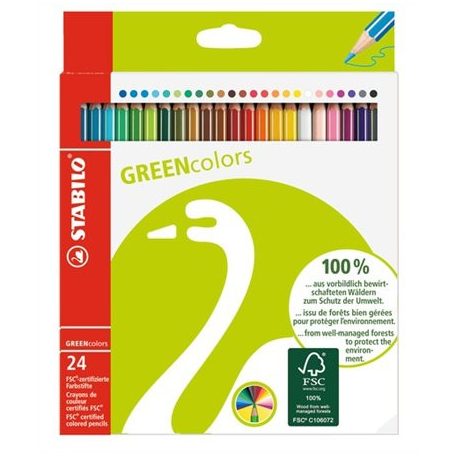STABILO Színes ceruza készlet, hatszögletű, STABILO "GreenColours", 24 különböző szín