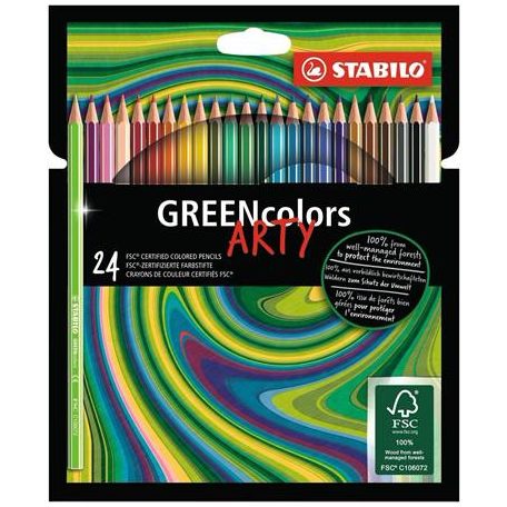 STABILO Színes ceruza készlet, hatszögletű, STABILO "GreenColors ARTY", 24 különböző szín