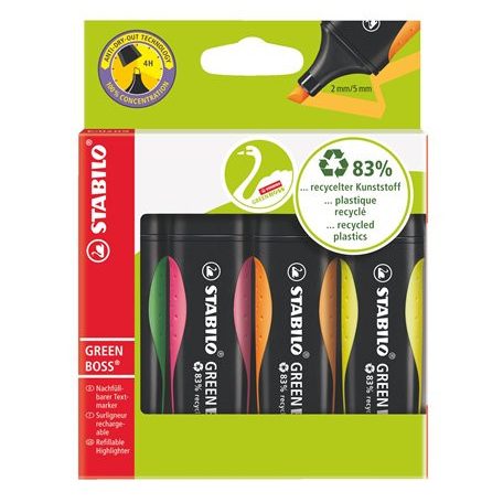 STABILO Szövegkiemelő készlet, 2-5 mm, STABILO "Green Boss", 4 különböző szín