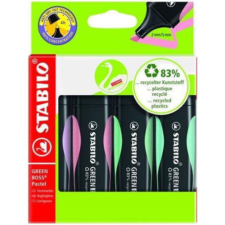 STABILO Szövegkiemelő készlet, 2-5 mm, STABILO "Green Boss Pastel", 4 különböző szín