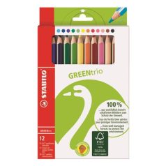   STABILO Színes ceruza készlet, háromszögletű, vastag, STABILO "GreenTrio", 12 különböző szín