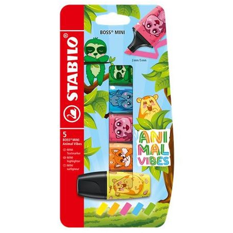 STABILO Szövegkiemelő készlet, 2-5 mm, STABILO "Boss Mini Animal Vibes", 5 különböző szín
