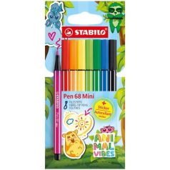   STABILO Filctoll készlet, 1 mm, STABILO "Pen 68 Mini Animal Vibes", 8 különböző szín