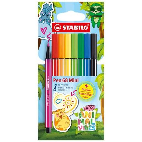 STABILO Filctoll készlet, 1 mm, STABILO "Pen 68 Mini Animal Vibes", 8 különböző szín