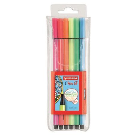 STABILO Filctoll készlet, 1 mm, STABILO "Pen 68", 6 neon szín