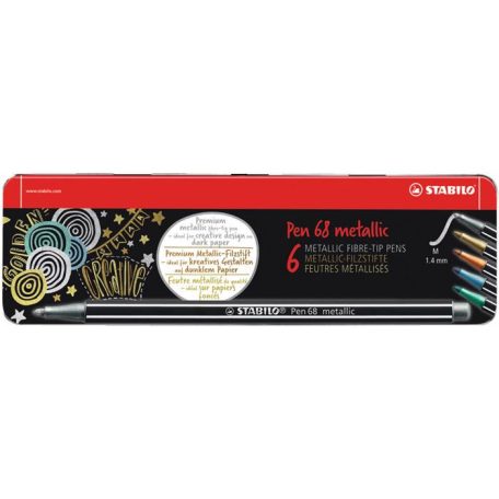 STABILO Rostirón készlet, fém doboz, 1,4 mm, STABILO "Pen 68 metallic", 6 különböző szín