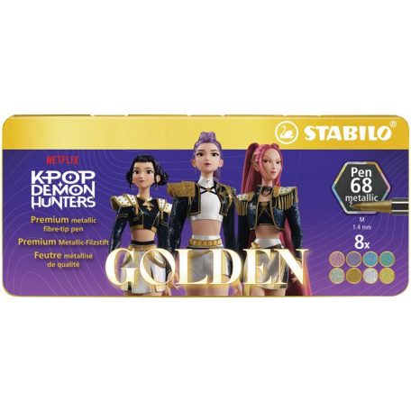 STABILO Filctoll készlet, metál, fémdobozos, 1 mm, STABILO "Pen 68 Metallic" K-Pop démonvadászok", 8 különböző metál szín
