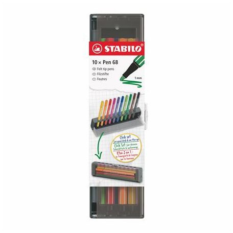 STABILO Filctoll készlet, 1 mm, STABILO "Pen 68", 10 db-os asztali készlet