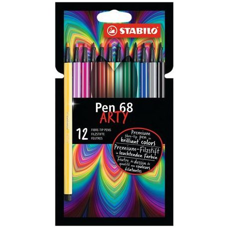 STABILO Filctoll készlet, 1 mm, STABILO "Pen 68 ARTY", 12 különböző szín