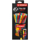 STABILO Filctoll készlet, hengeres fém doboz, 1 mm, STABILO "Pen 68 ARTY", 45 különböző szín