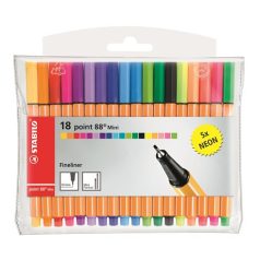   STABILO Tűfilc készlet, 0,4 mm, STABILO "Point 88 Mini Neon", 18 különböző szín