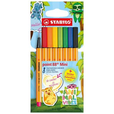 STABILO Tűfilc készlet, 0,4 mm, STABILO "Point 88 Mini Animal Vibes", 8 különböző szín