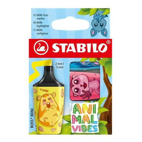 STABILO Szövegkiemelő készlet, 2-5 mm, STABILO "Boss Mini Animal Vibes", 3 különböző szín