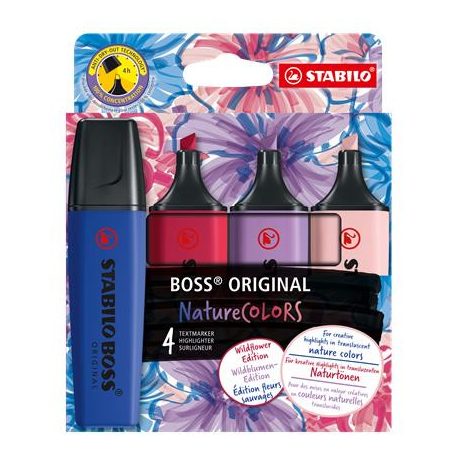 STABILO Szövegkiemelő készlet, 2-5 mm, STABILO "BOSS original NatureCOLORS Wildflowers", 4 különböző szín