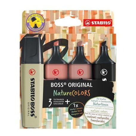 STABILO Szövegkiemelő készlet, 2-5 mm, STABILO "BOSS original NatureCOLORS", 4 különböző szín